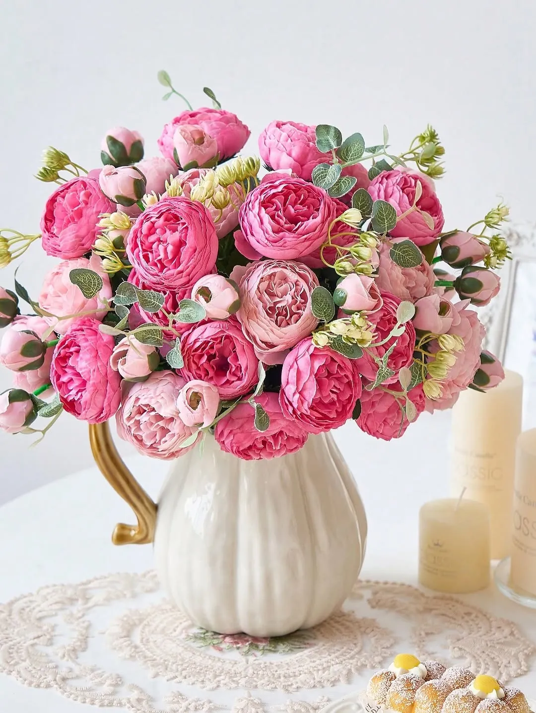 Artificial Flower Arrangement with White Vase