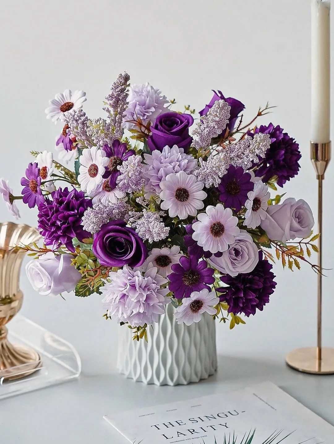 Artificial Flower Arrangement with White Vase