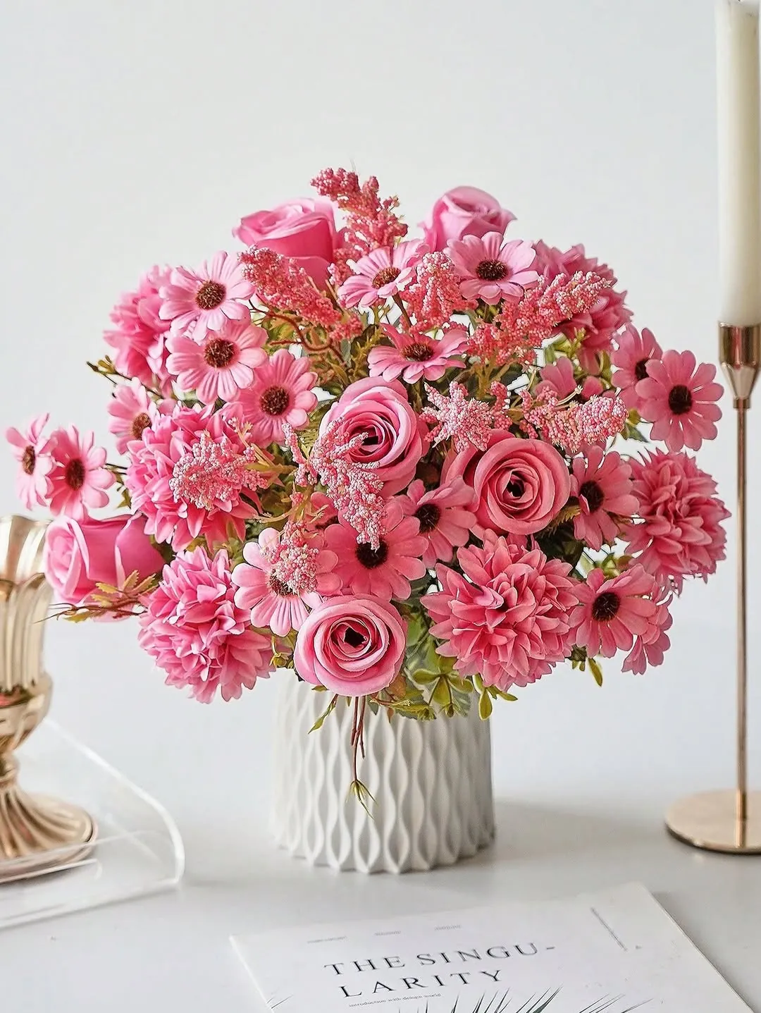 Artificial Flower Arrangement with White Vase