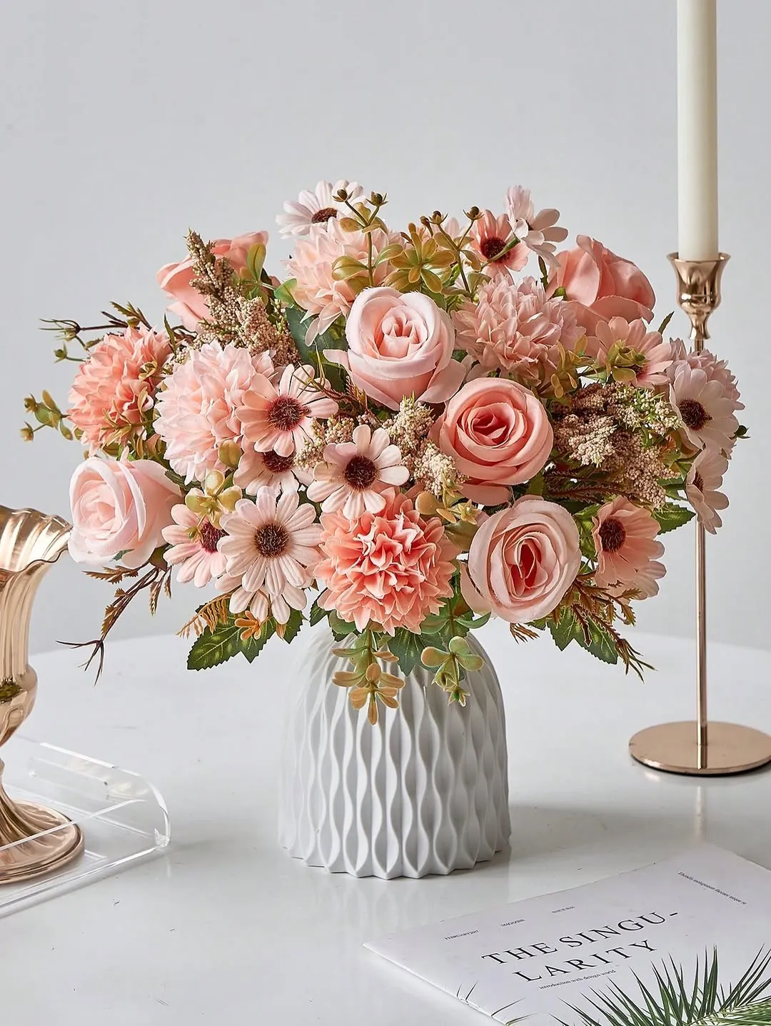 Artificial Flower Arrangement with White Vase