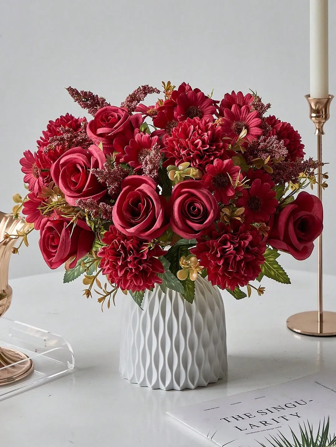 Artificial Flower Arrangement with White Vase