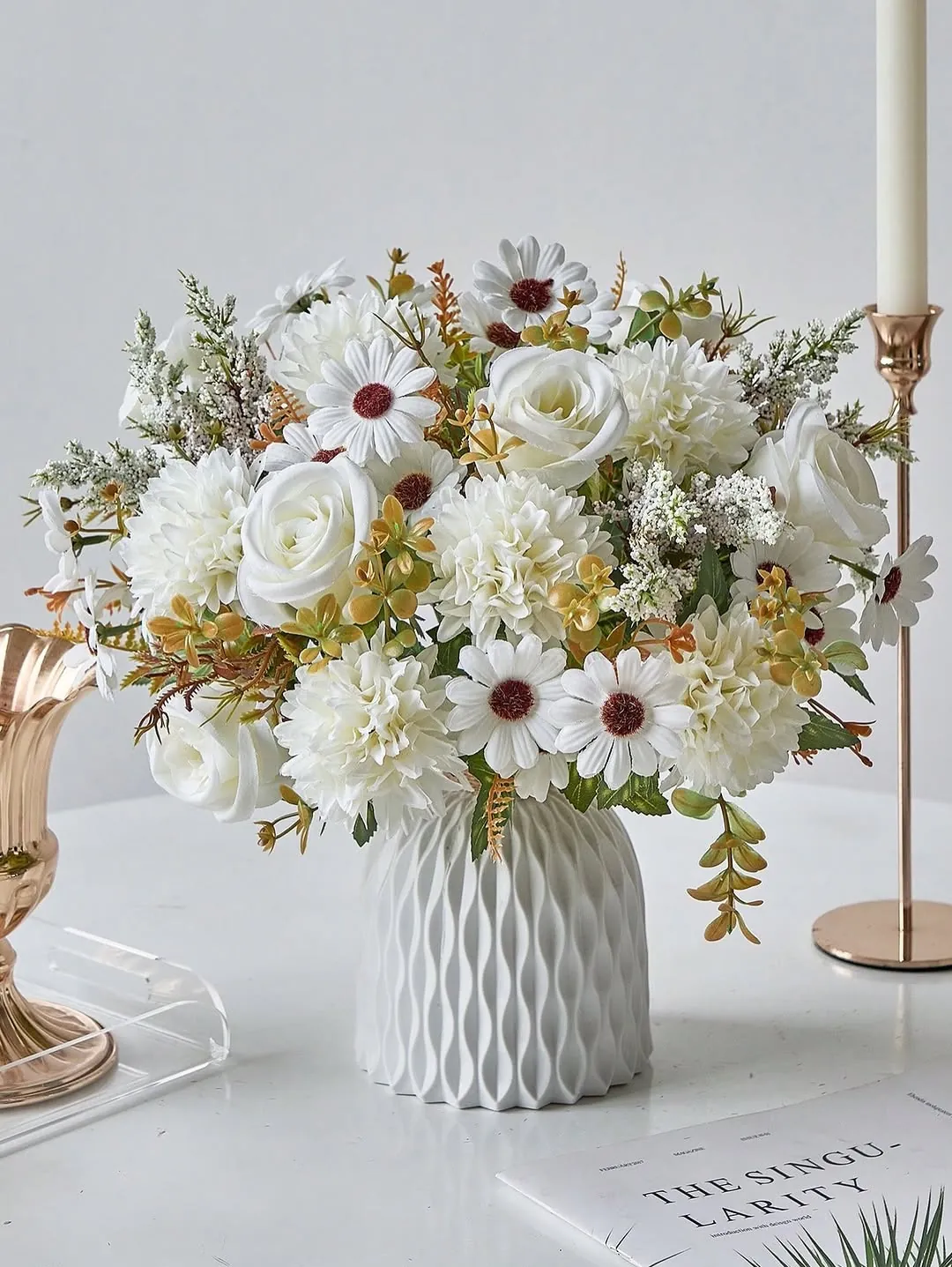 Artificial Flower Arrangement with White Vase