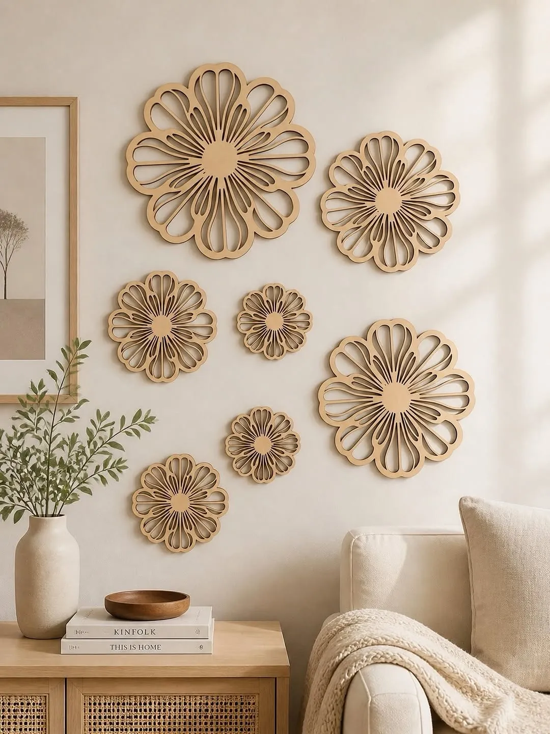 Wooden Flower Wall Decor Set