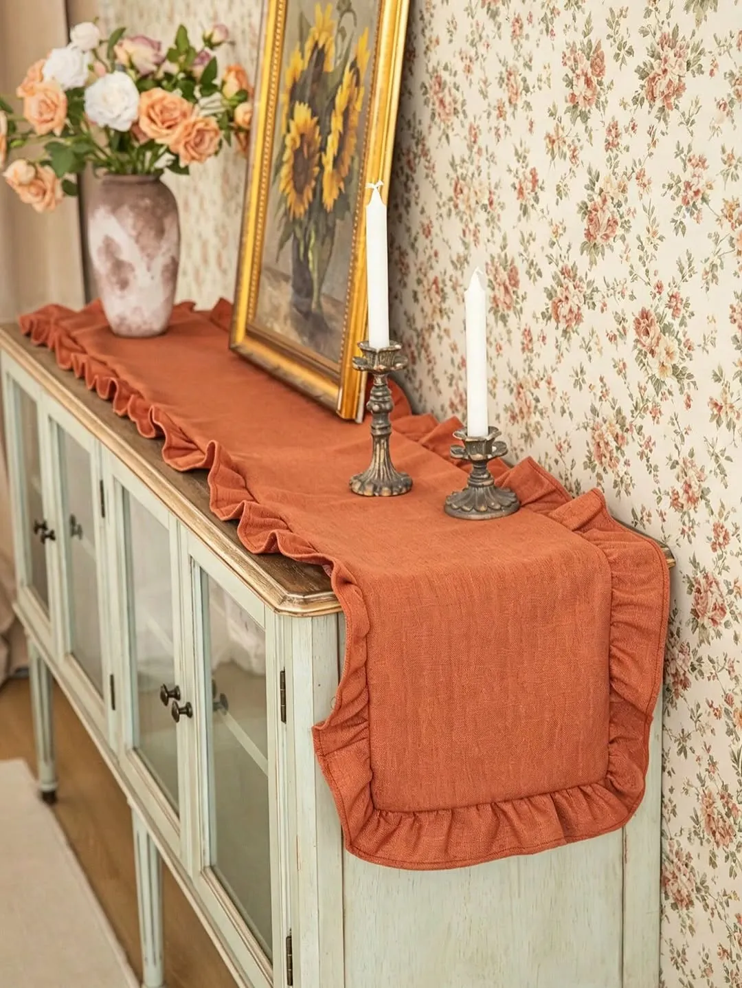 Rust Ruffled Table Runner