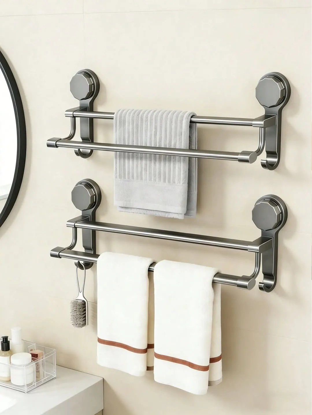 Wall-Mounted Wooden Toilet Paper Holder with Shelves