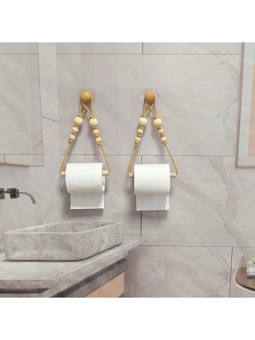 Wall-Mounted Wooden Toilet Paper Holder with Shelves