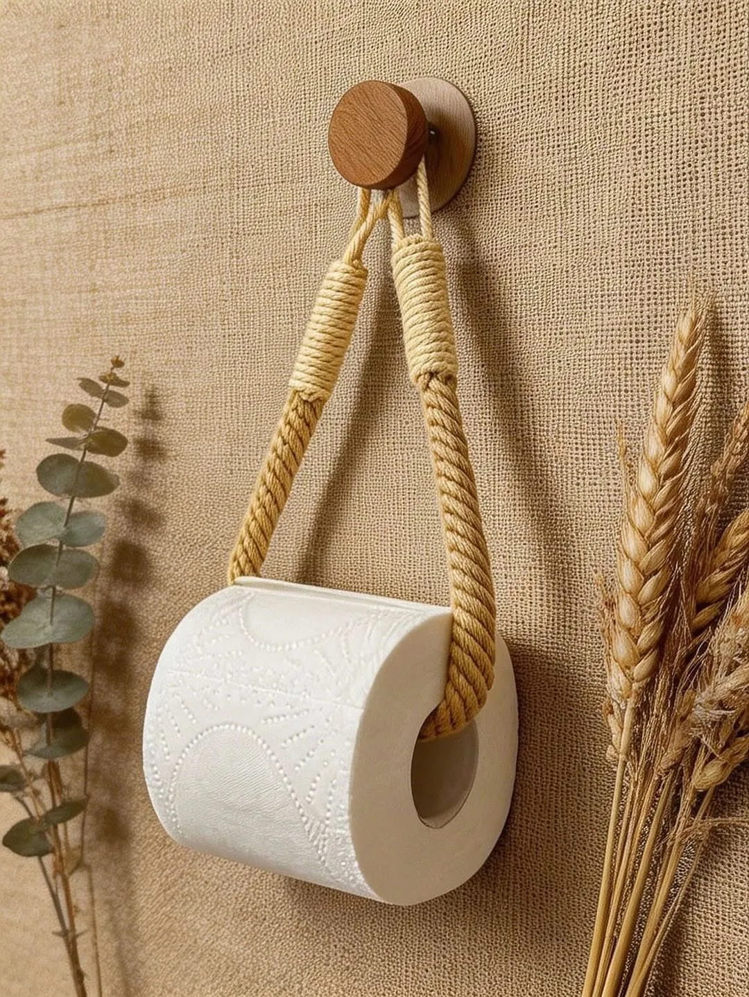 Wall-Mounted Wooden Toilet Paper Holder with Shelves
