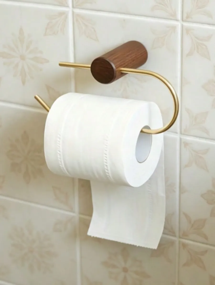 Wall-Mounted Wooden Toilet Paper Holder with Shelves