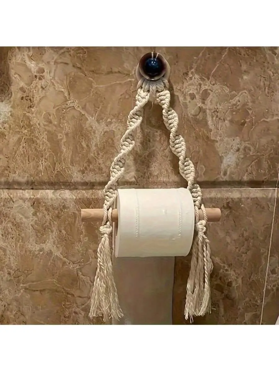 Wall-Mounted Wooden Toilet Paper Holder with Shelves