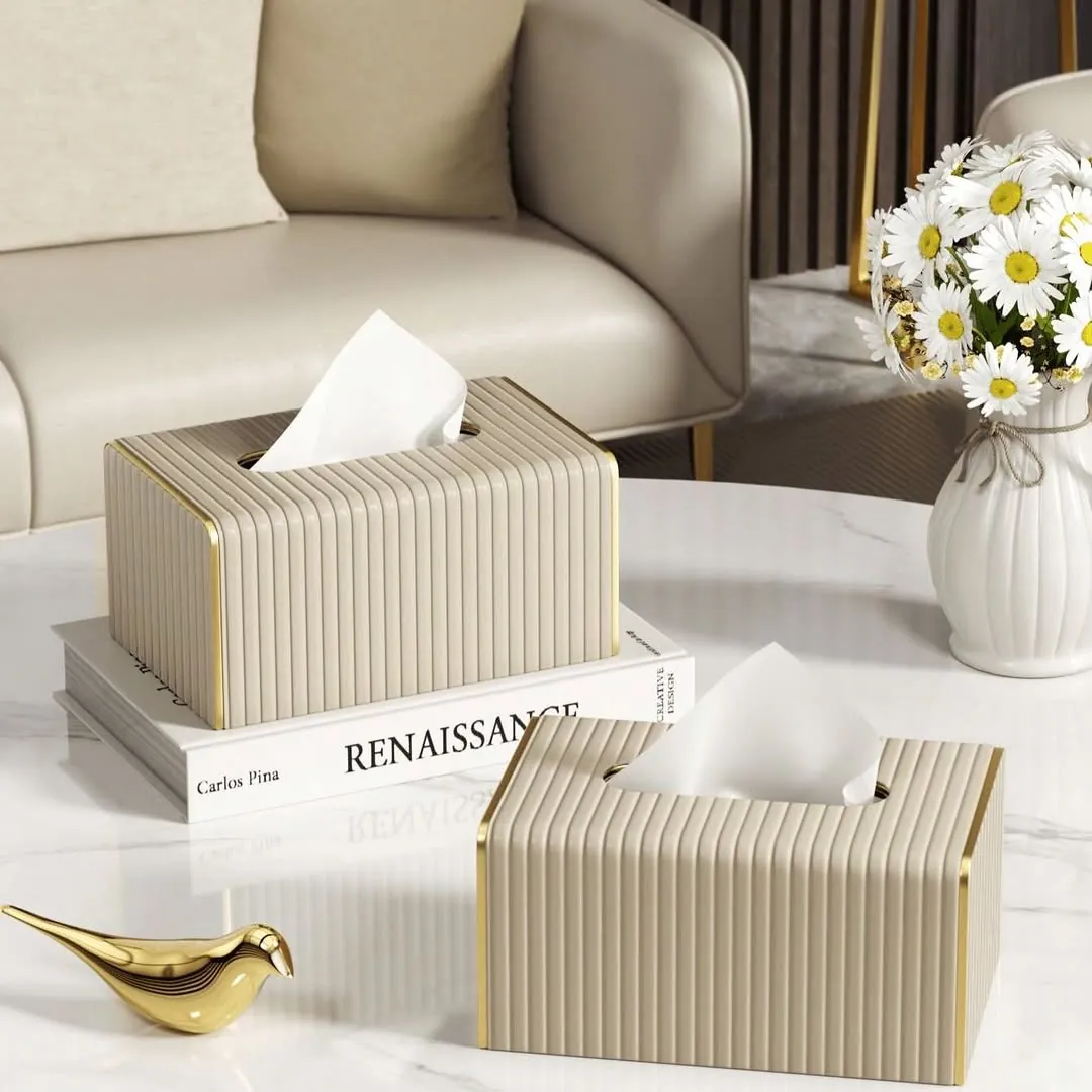 Wavy Tissue Box with Wooden Top