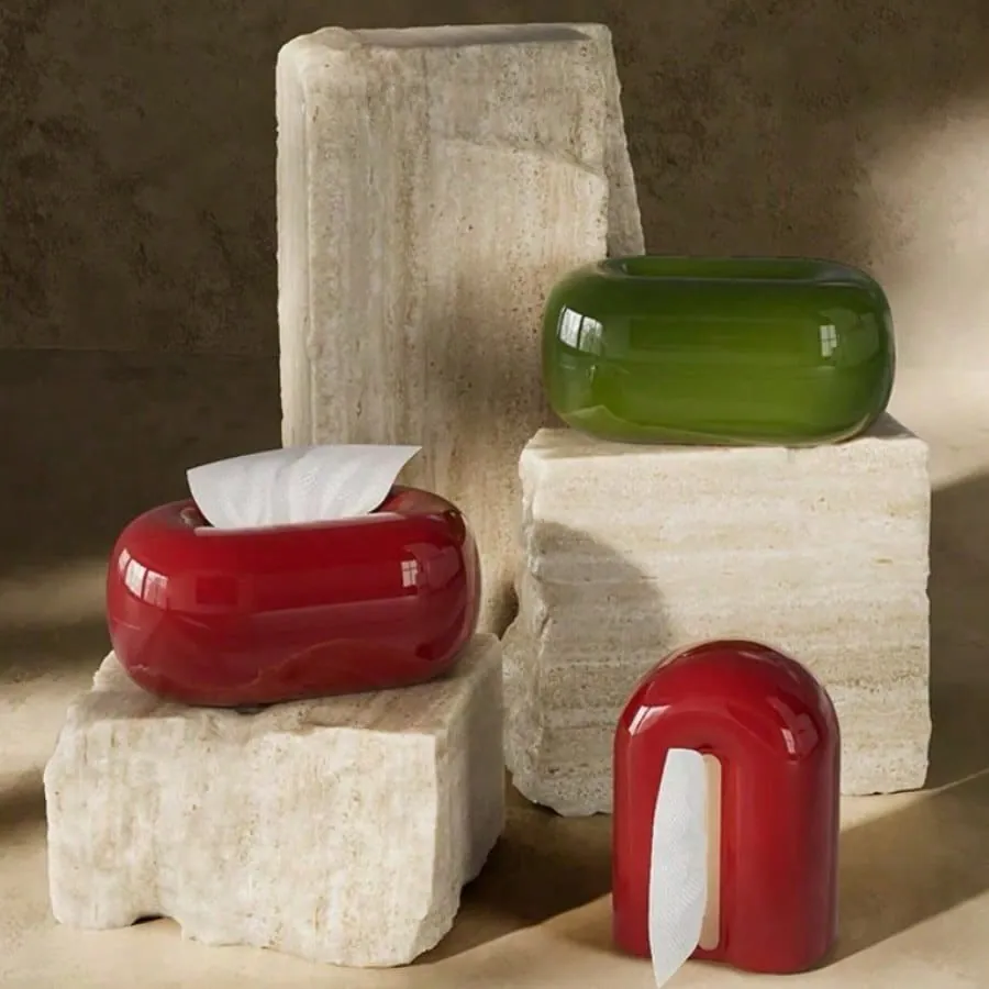 Wavy Tissue Box with Wooden Top
