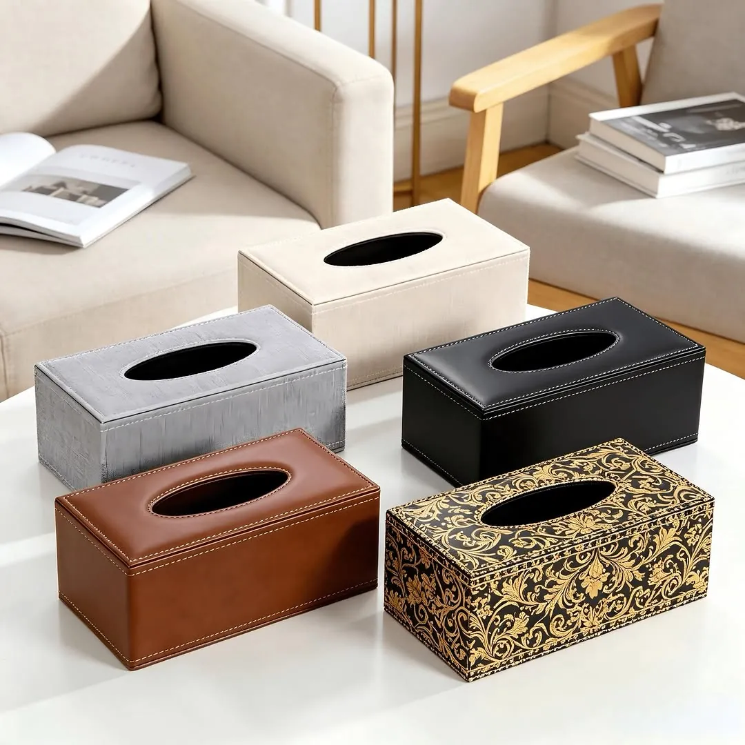 Wavy Tissue Box with Wooden Top