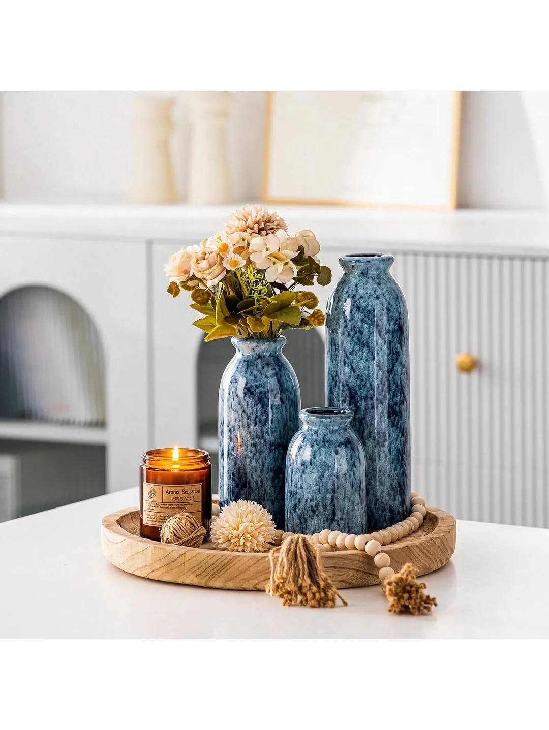 Decorative Arched Wood and Rattan Wall Shelf