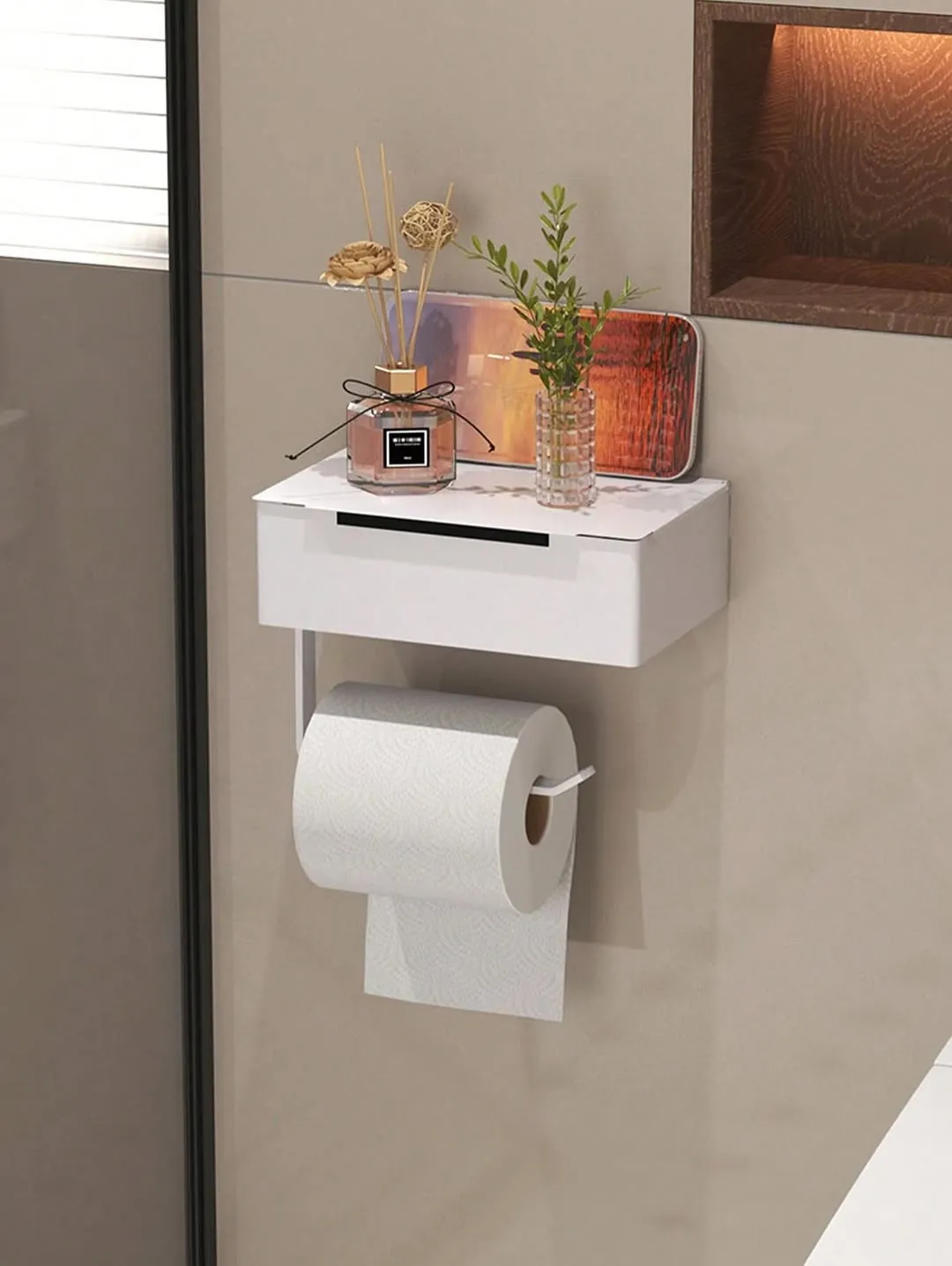 Wall-Mounted Toilet Paper Holder with Shelf