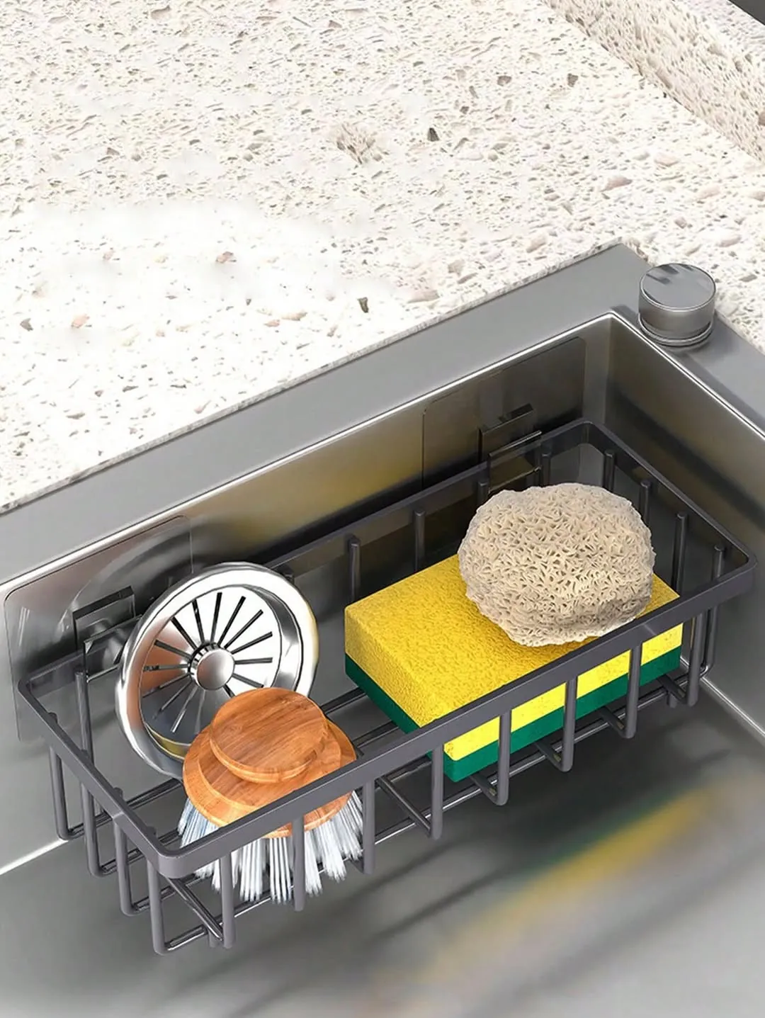 Black Metal Kitchen Sink Sponge Holder Caddy