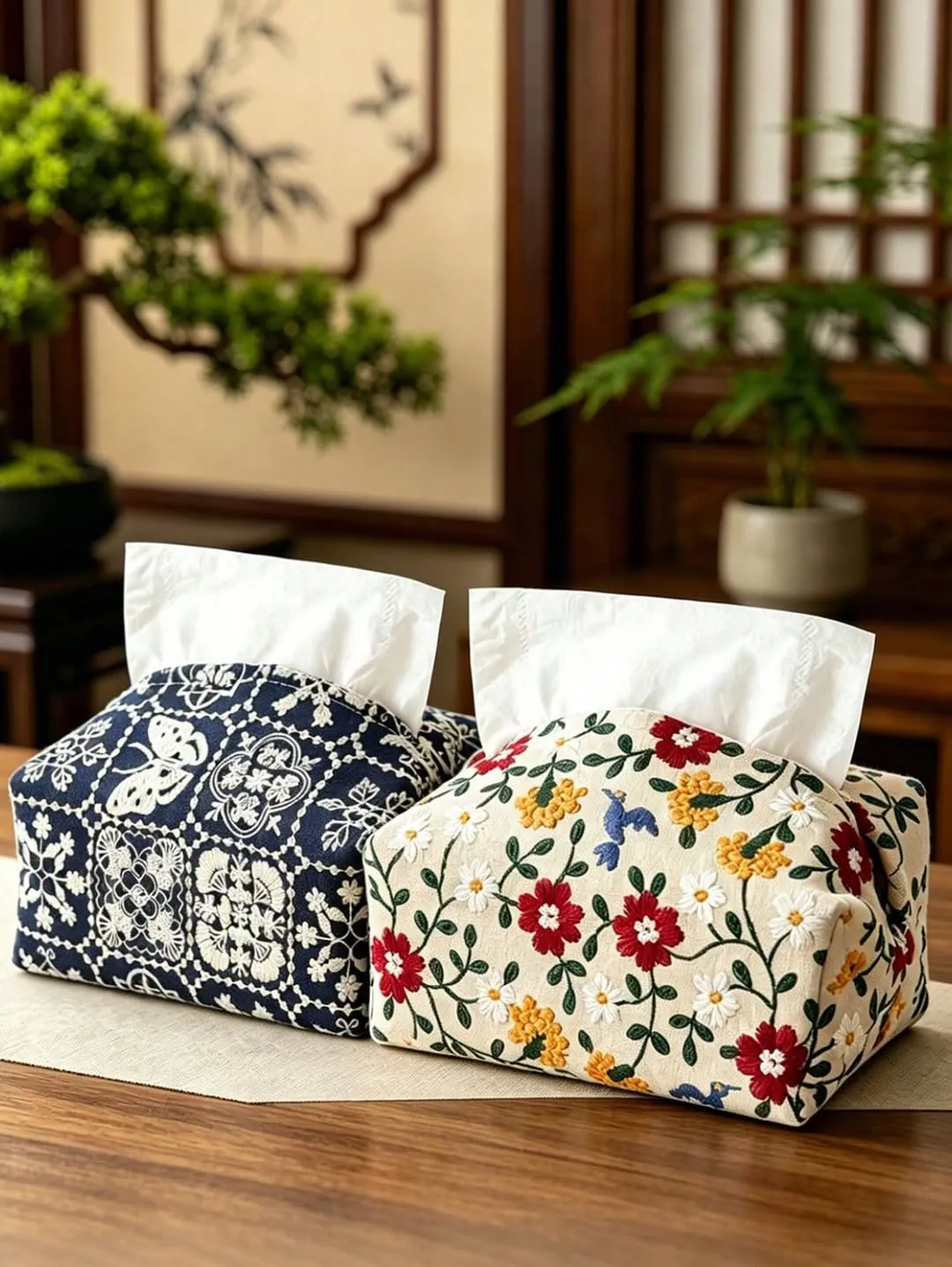 Decorative Embroidered Tissue Box Cover