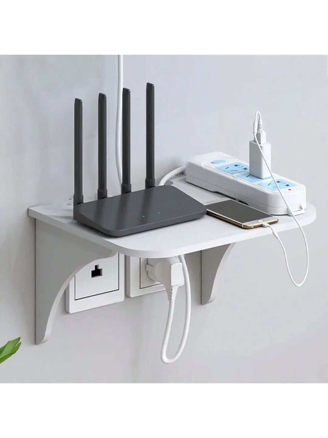 Wall-Mounted Router and Power Strip Shelf