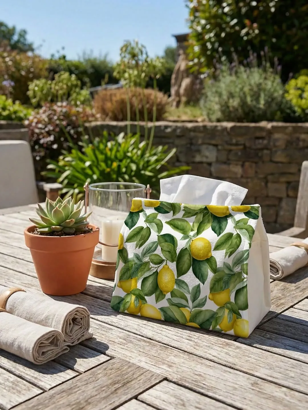Lemon Print Tissue Box Cover