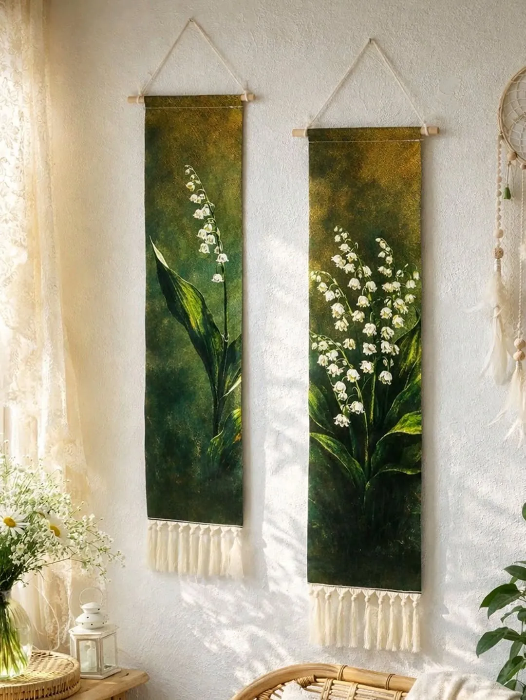 Decorative Round Rope and Pearl Wall Mirror