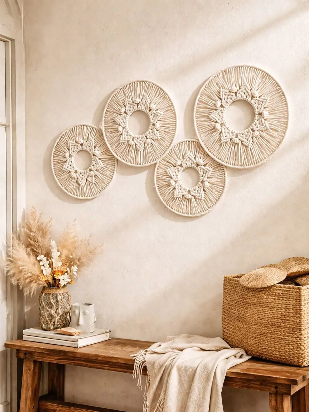 Decorative Round Rope and Pearl Wall Mirror