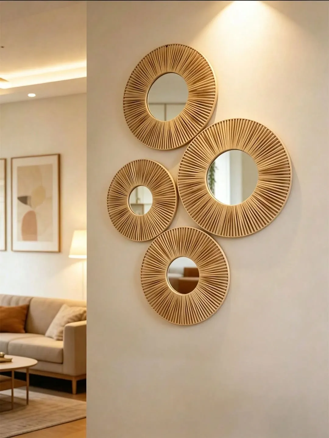 Decorative Round Rope and Pearl Wall Mirror