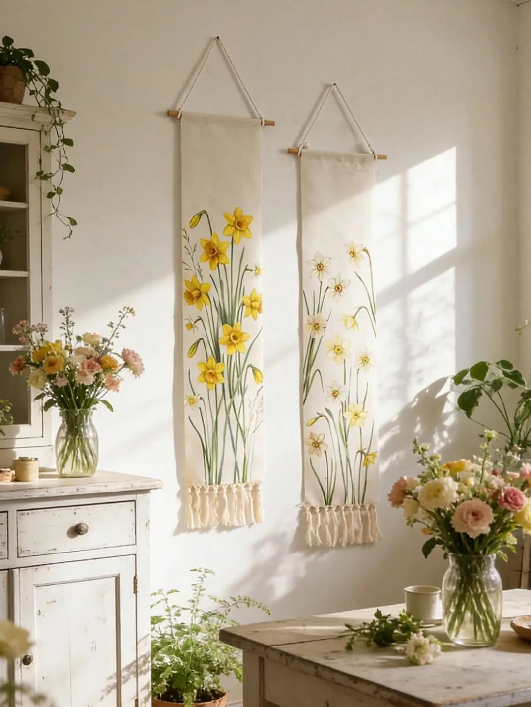 Decorative Round Rope and Pearl Wall Mirror