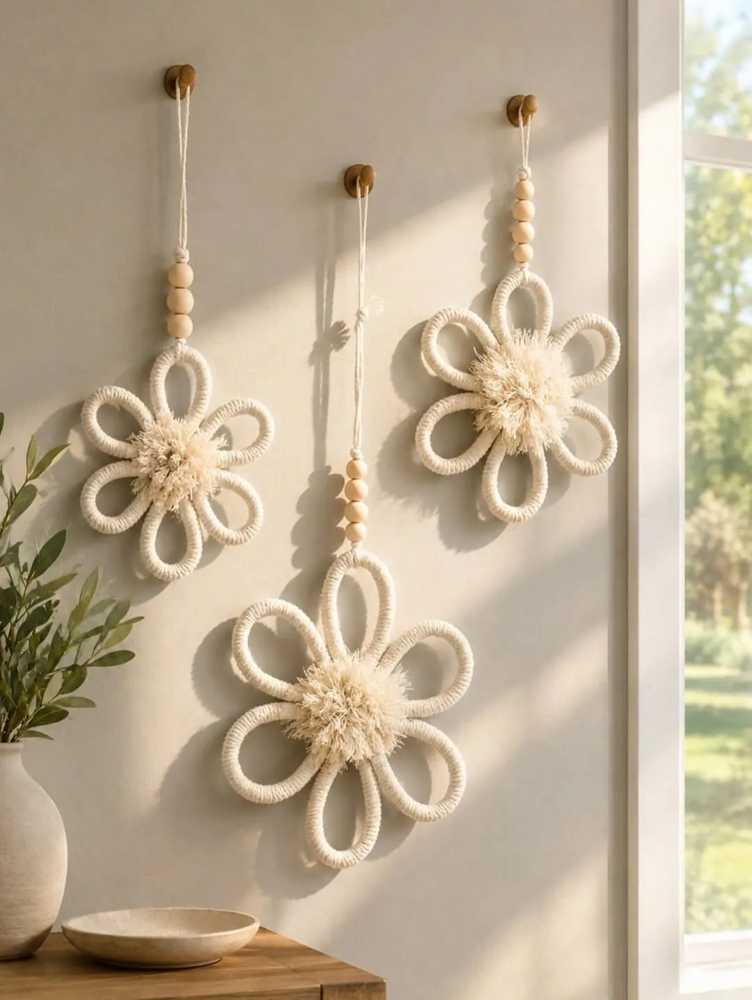 Decorative Round Rope and Pearl Wall Mirror