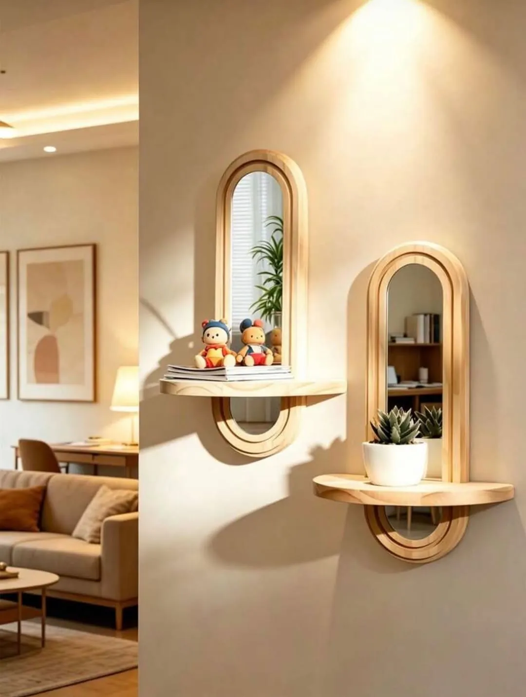 Black Oval Wall Mirror with Shelf