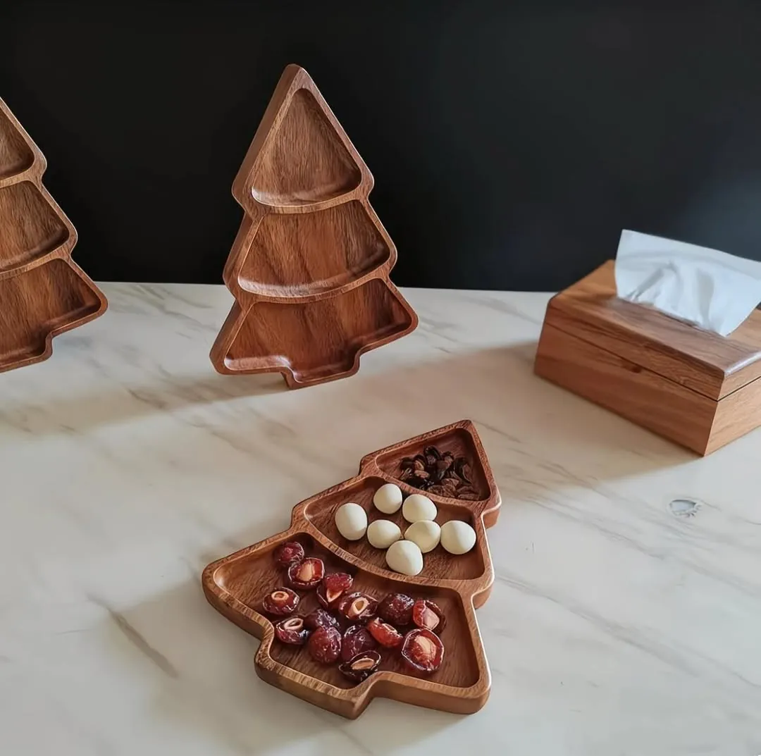 Wooden Christmas Tree-Shaped Serving Tray