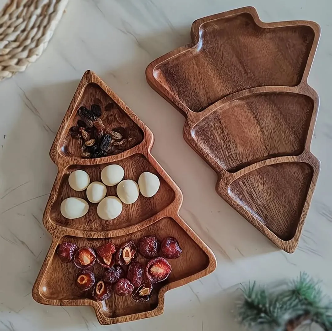 Wooden Christmas Tree-Shaped Serving Tray