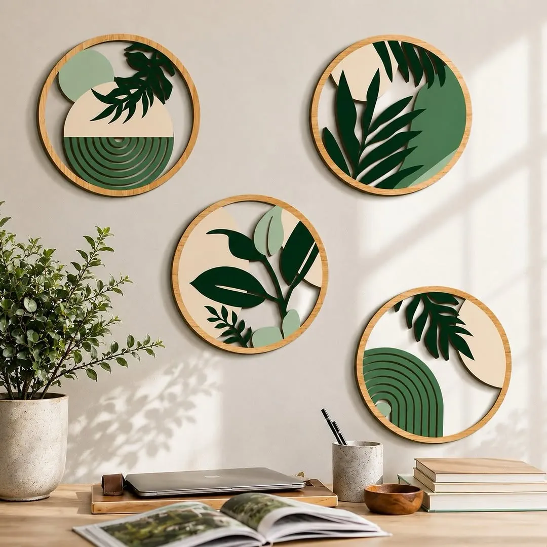 Circular Leaf Wall Art Set