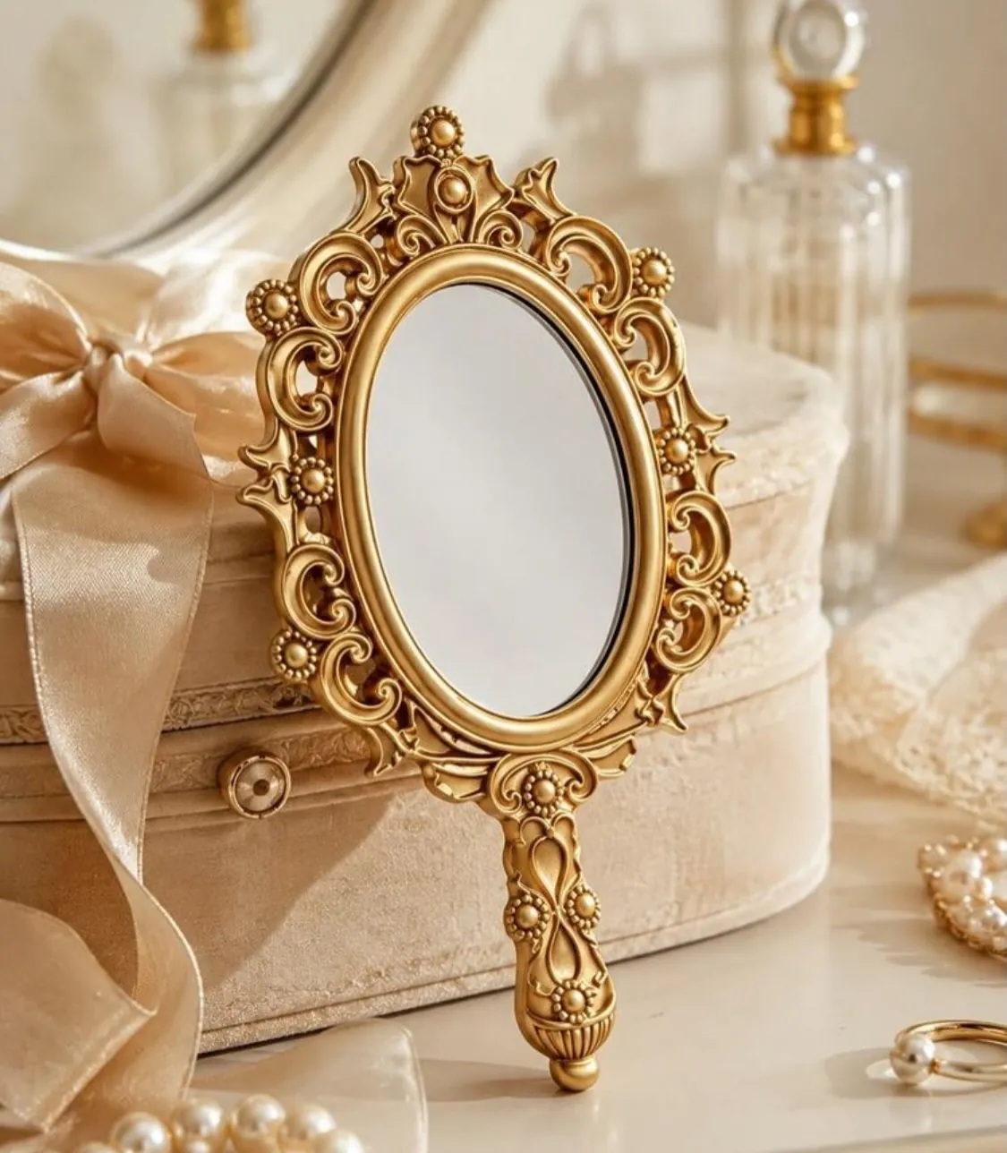Handheld Vintage Gold Mirror
