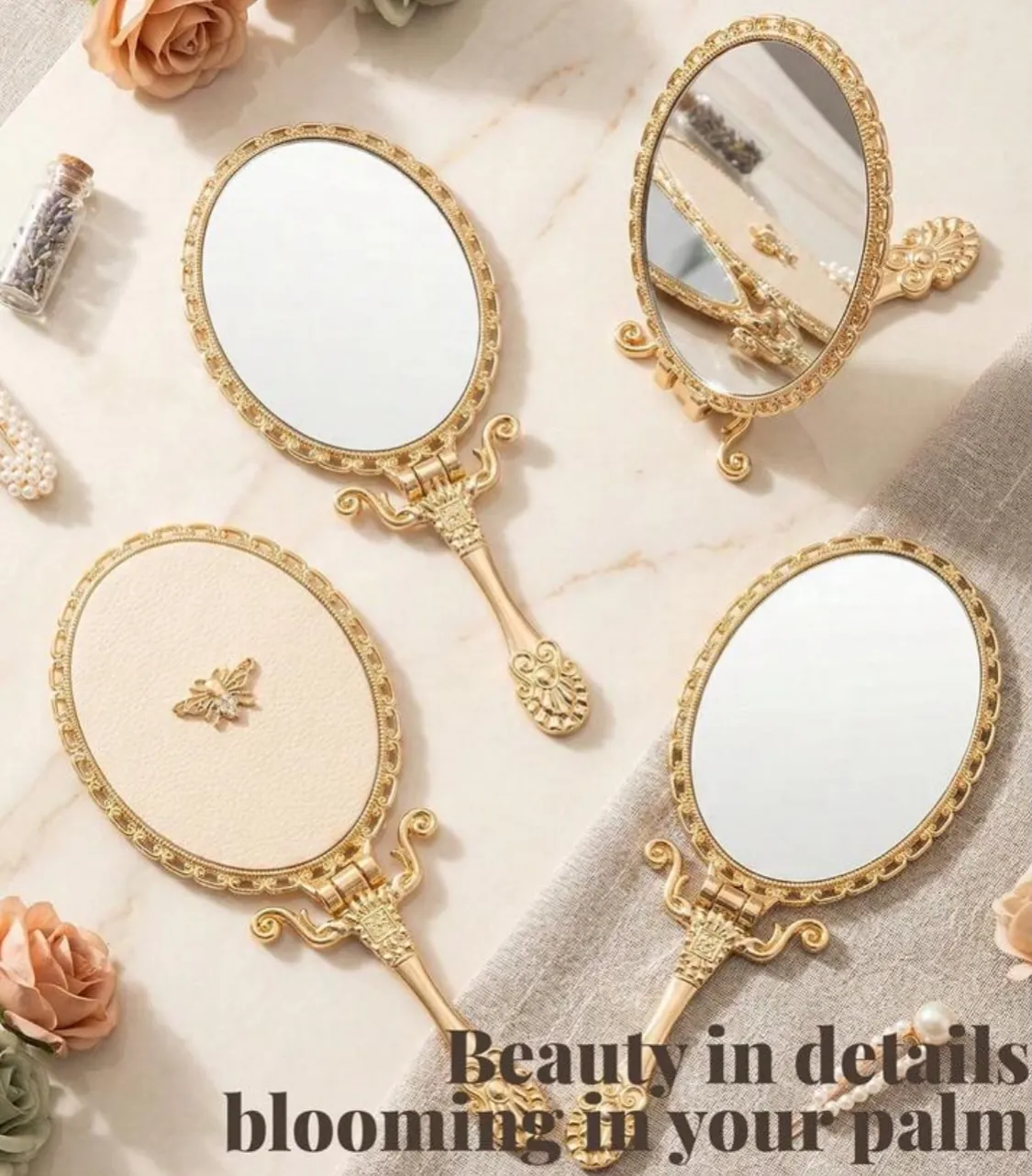 Handheld Vintage Gold Mirror