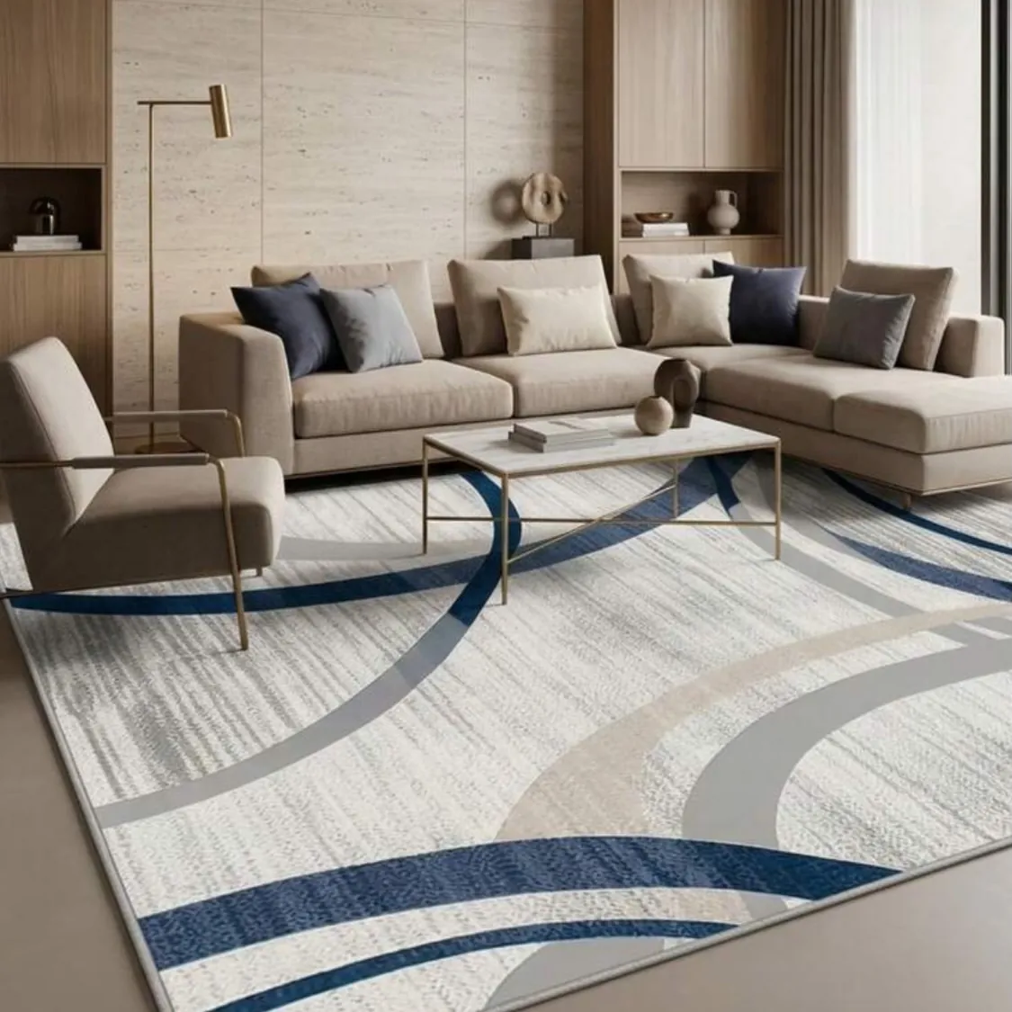 Modern Abstract Blue and Grey Area Rug