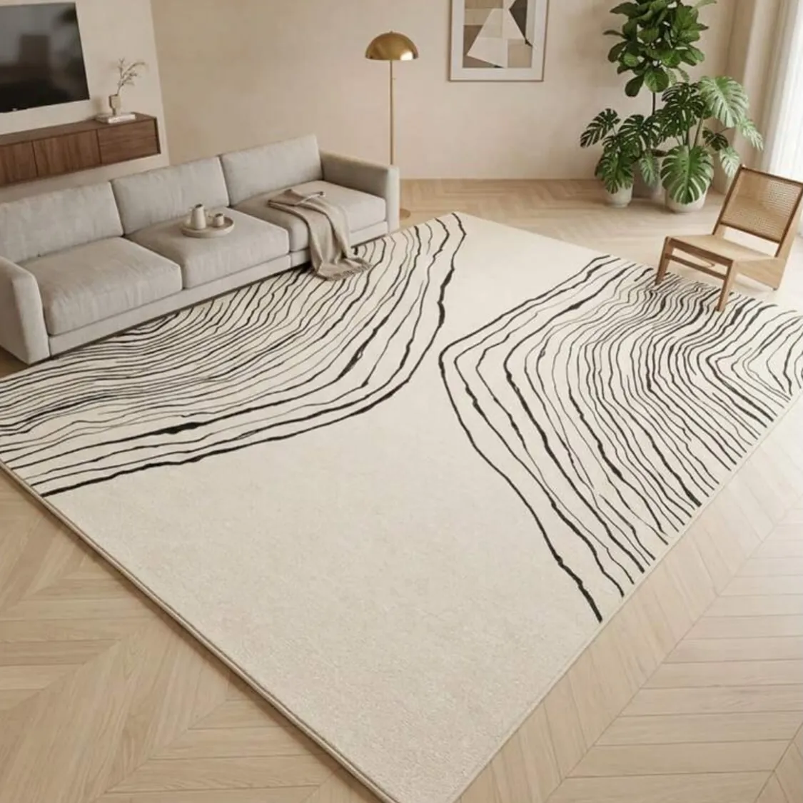Modern Abstract Blue and Grey Area Rug