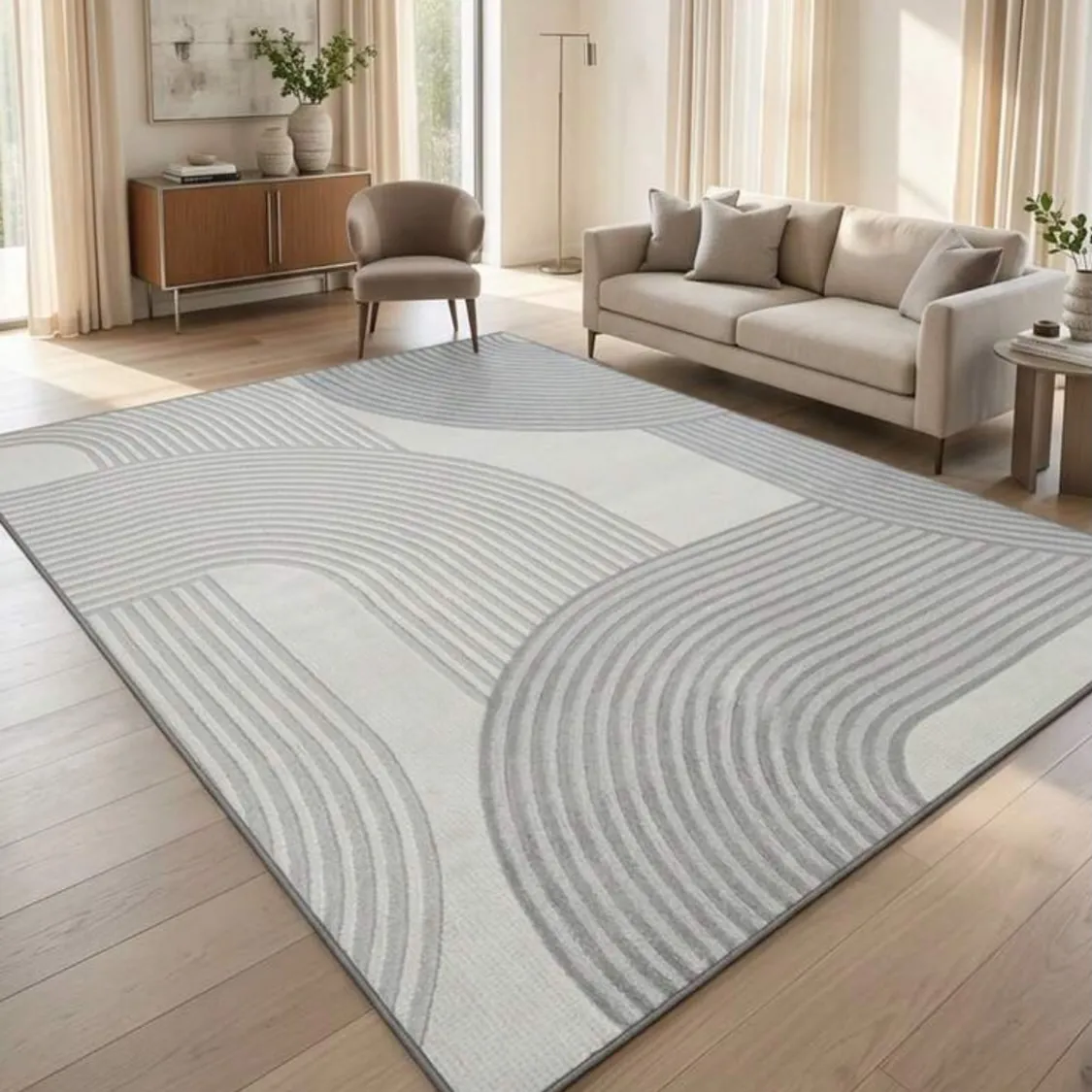 Modern Abstract Blue and Grey Area Rug
