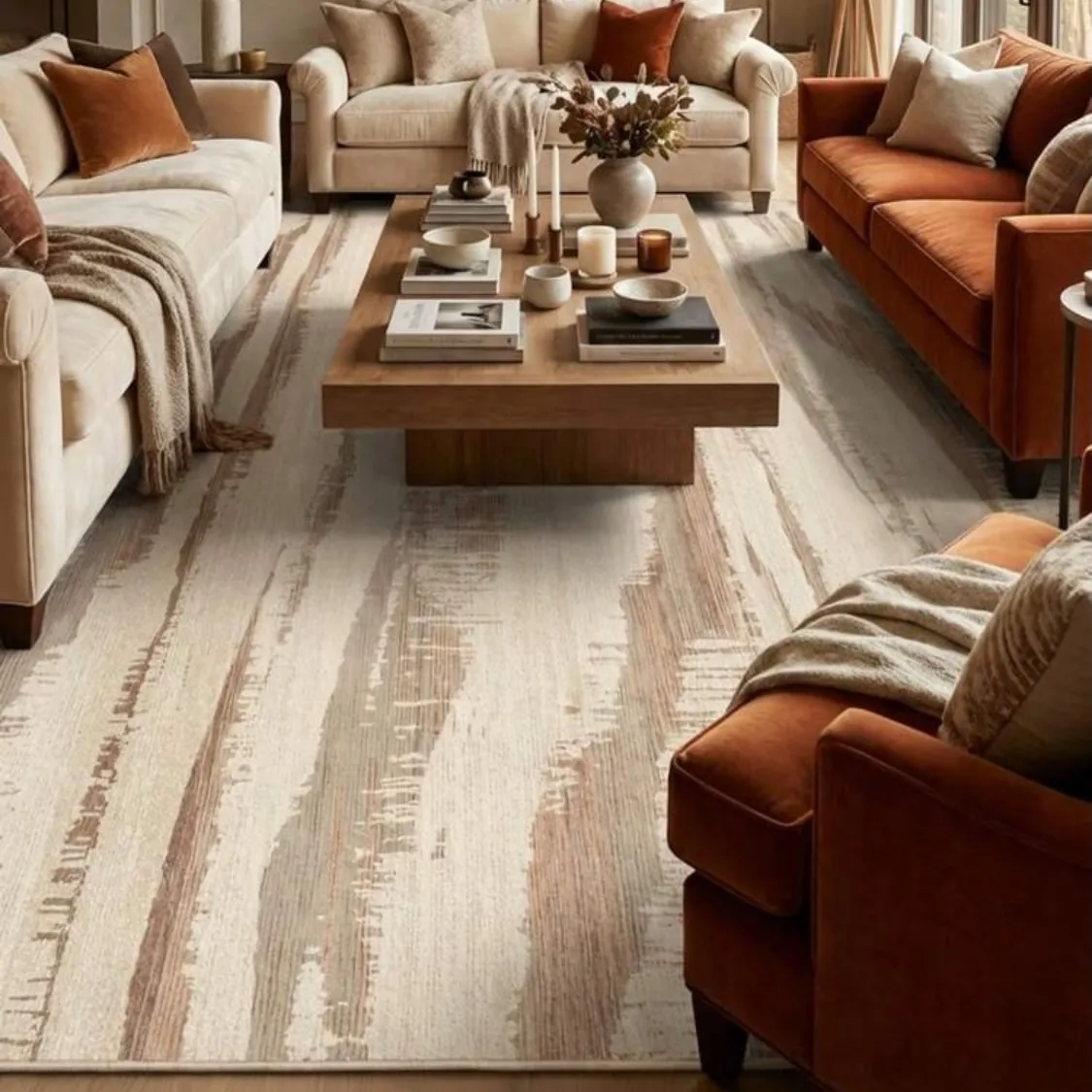 Modern Abstract Blue and Grey Area Rug