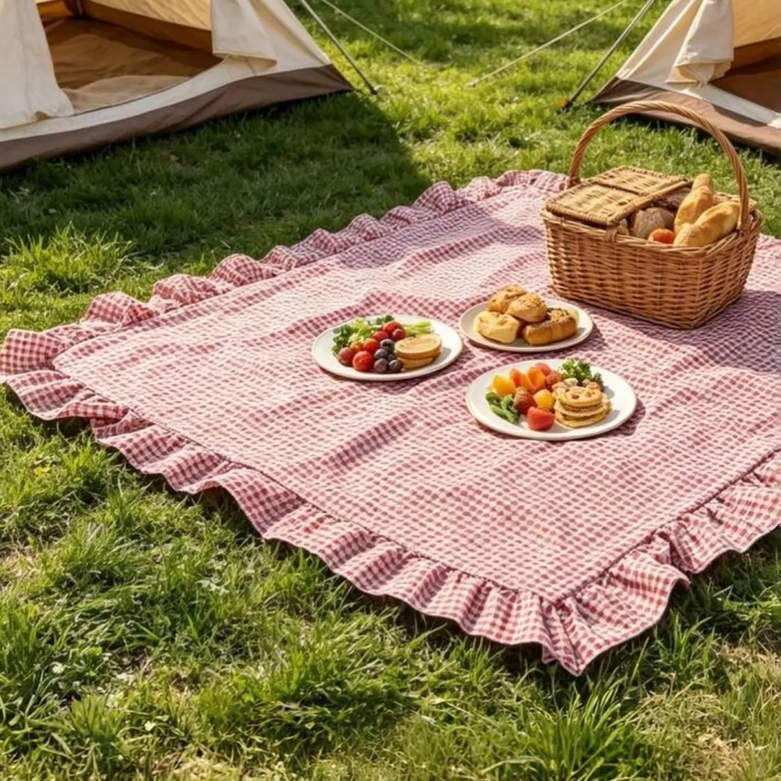 Red and White Gingham Picnic Blanket