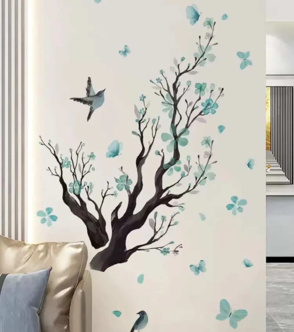 Floral Wall Decal with Birds and Cage