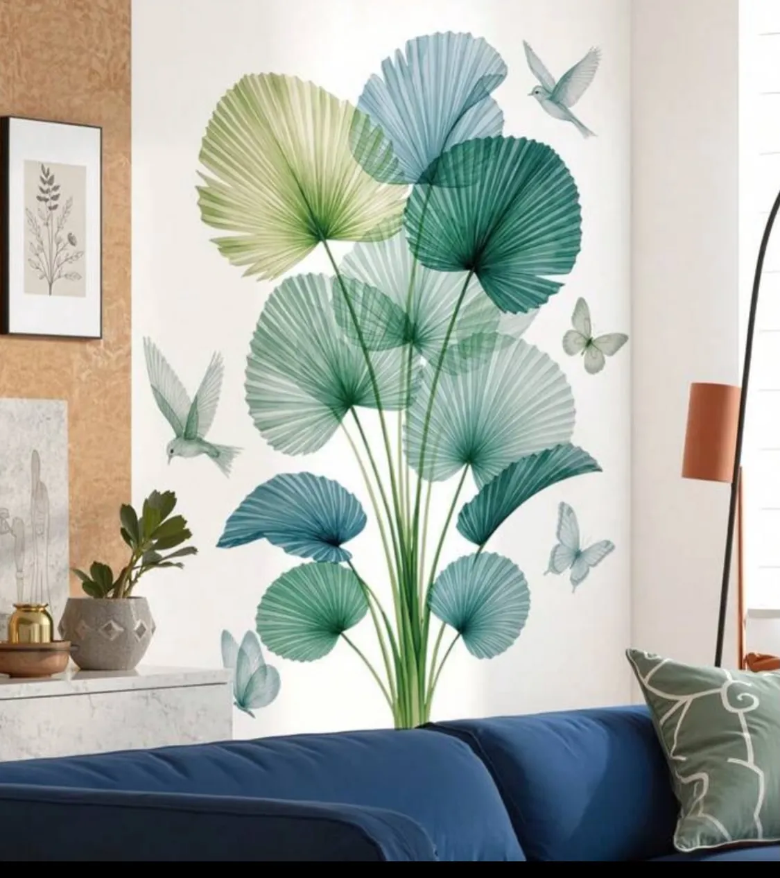 Floral Wall Decal with Birds and Cage