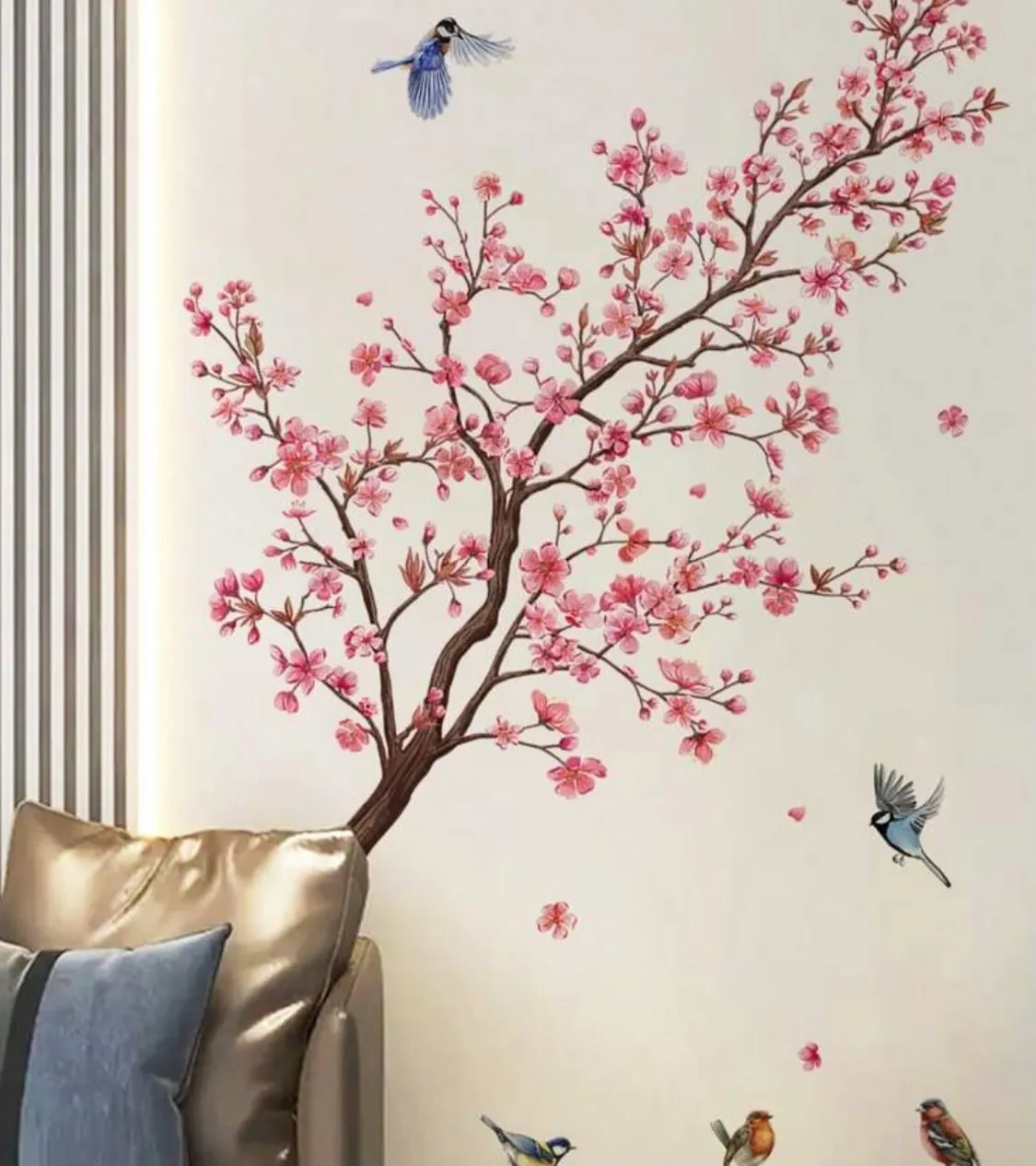 Floral Wall Decal with Birds and Cage