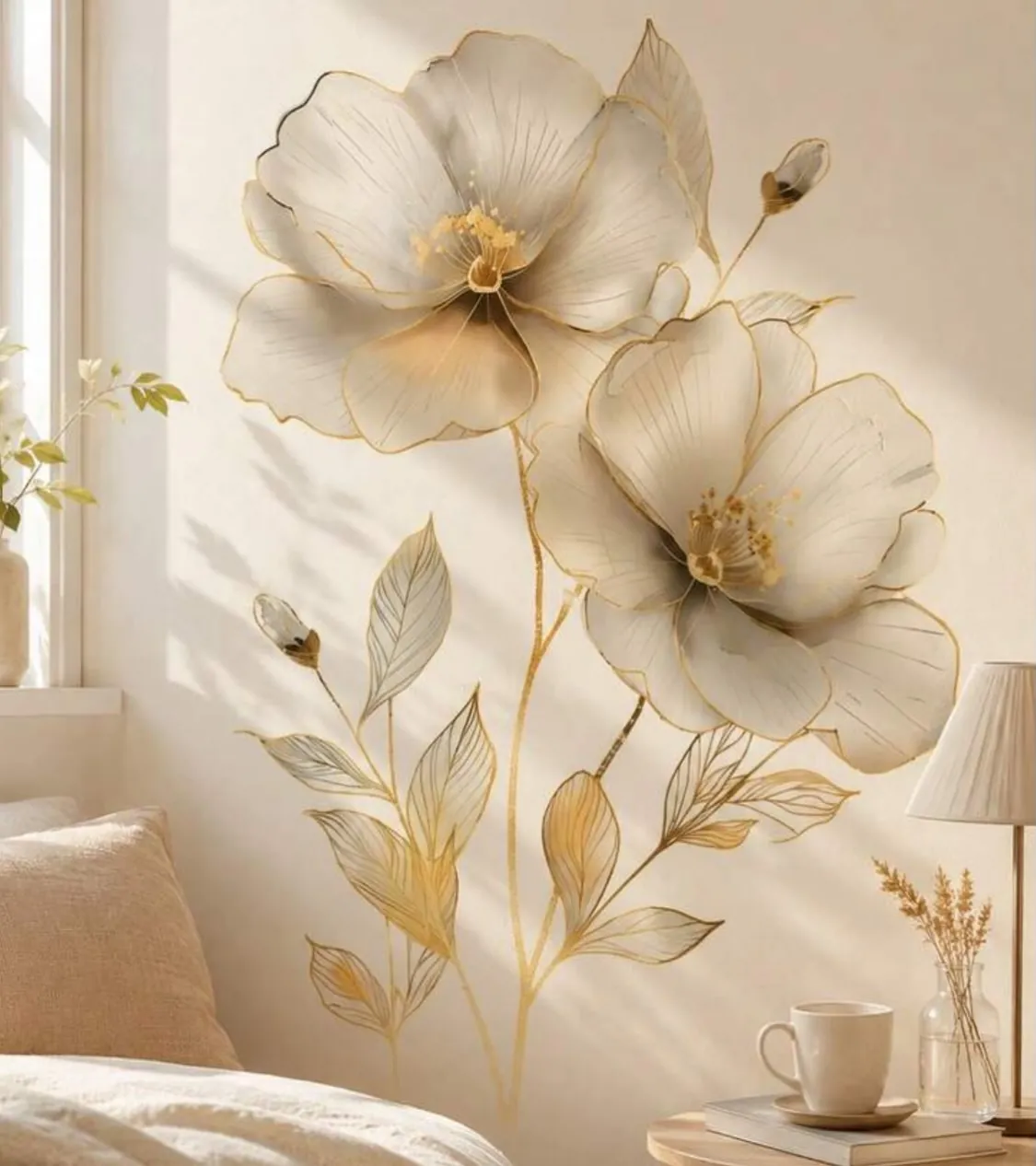 Floral Wall Decal with Birds and Cage