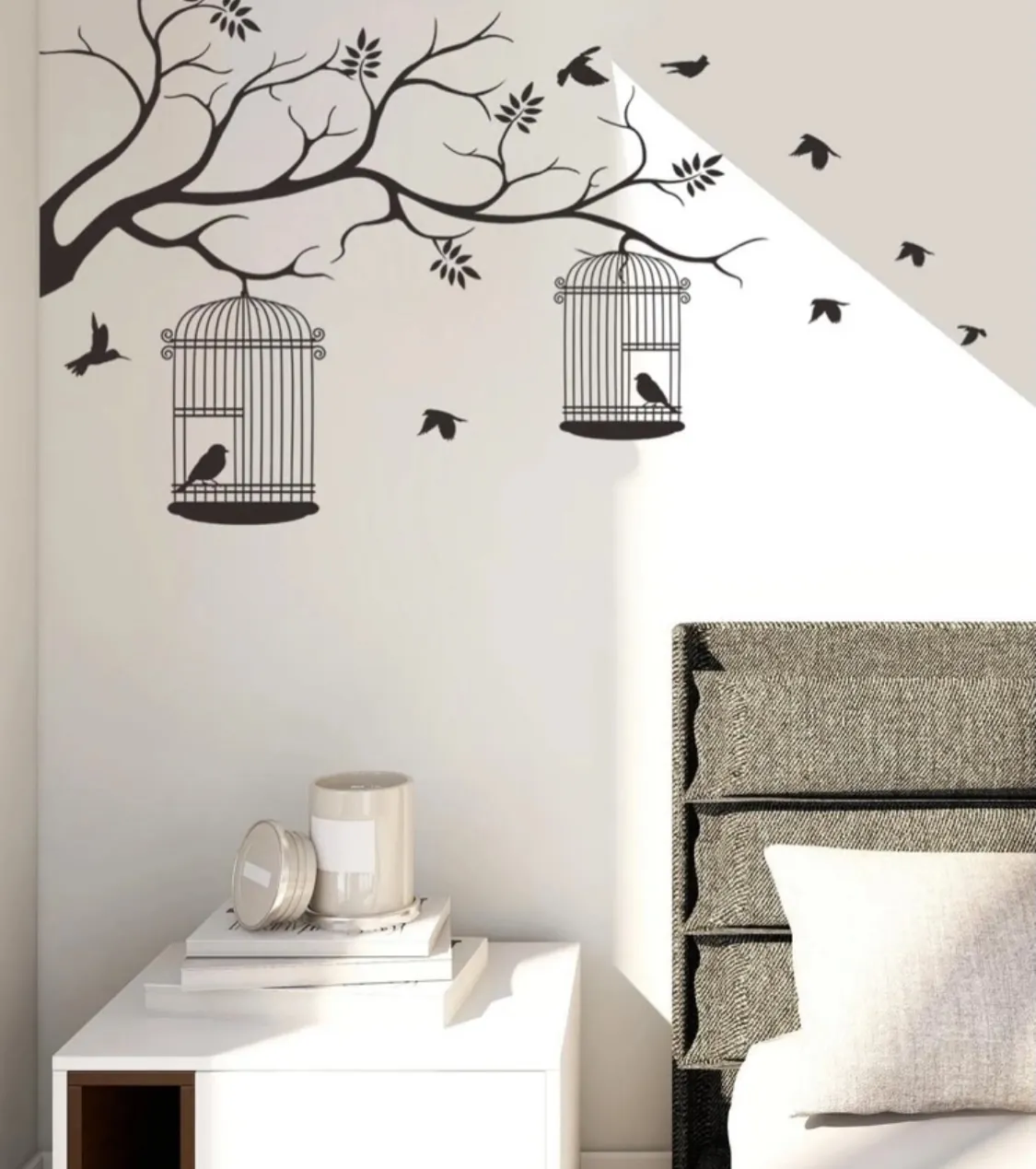 Floral Wall Decal with Birds and Cage