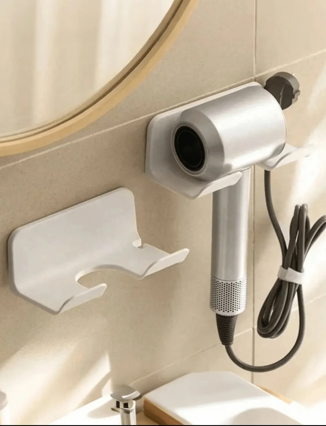 Wall-Mounted Hair Dryer and Accessory Holder