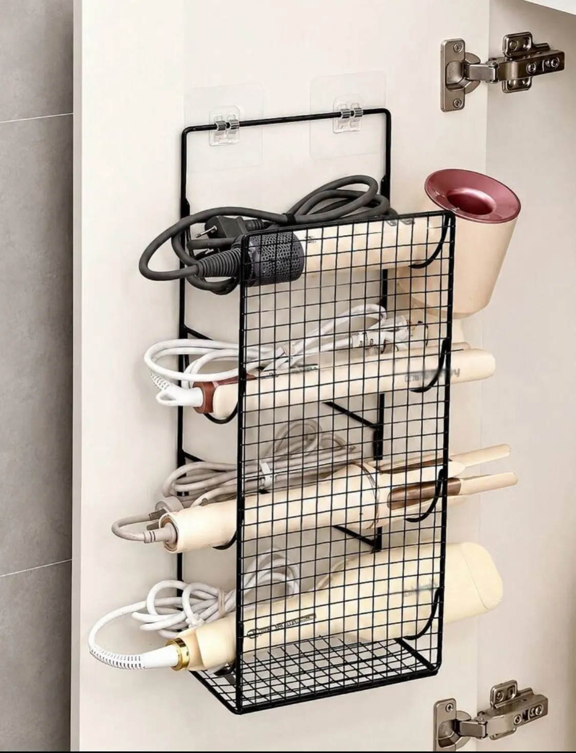 Wall-Mounted Hair Dryer and Accessory Holder