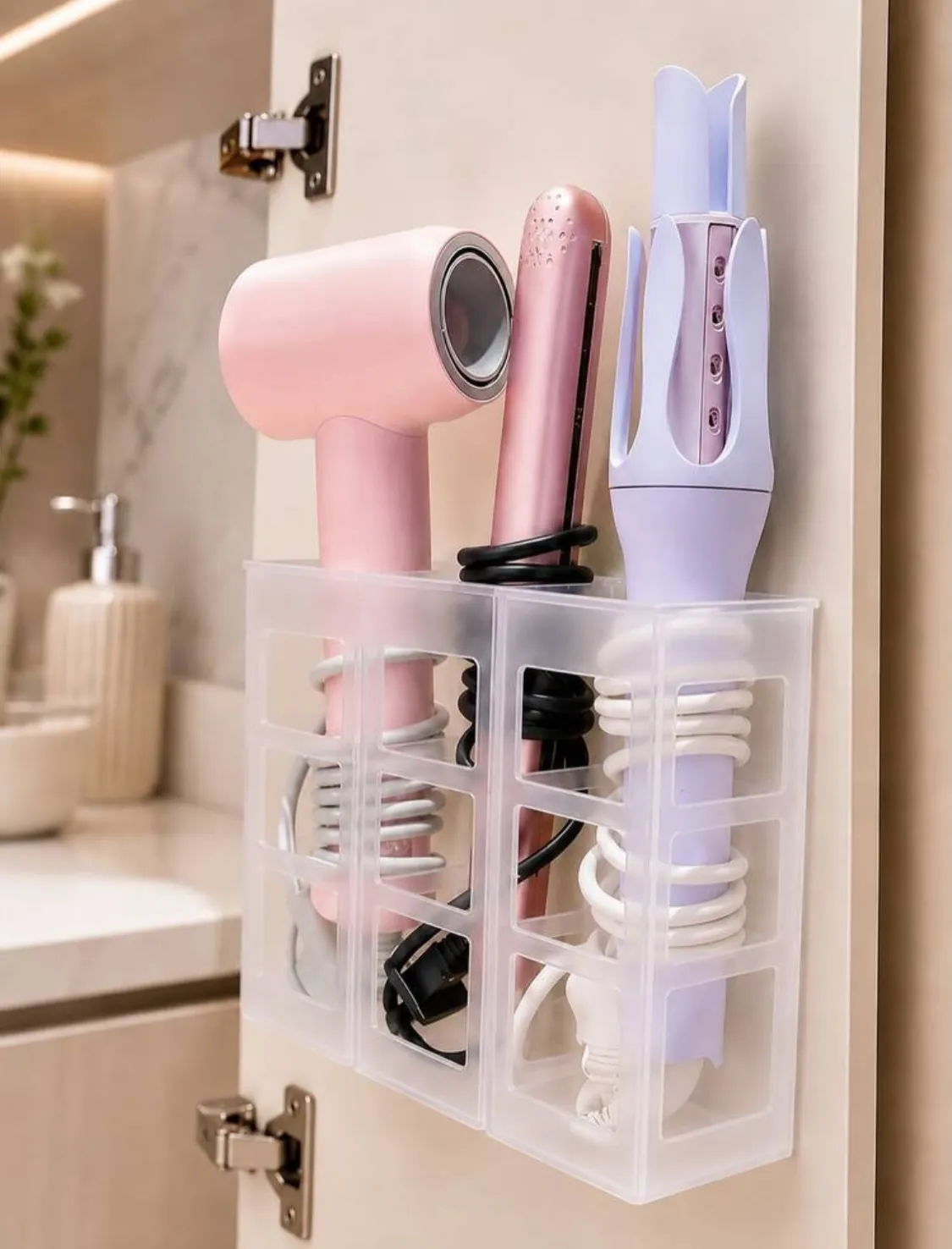 Wall-Mounted Hair Dryer and Accessory Holder