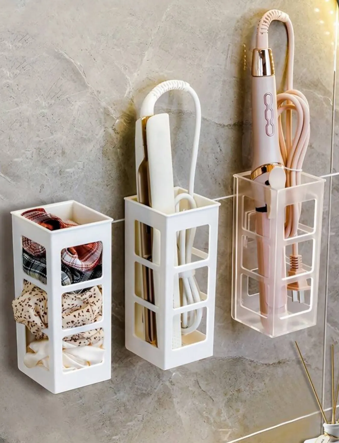 Wall-Mounted Hair Dryer and Accessory Holder
