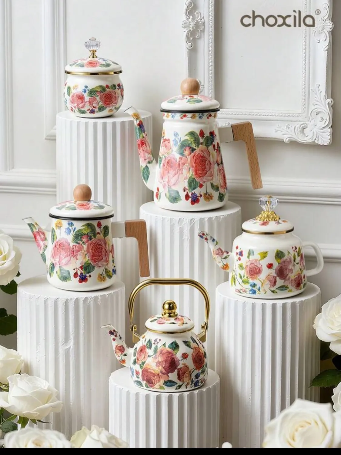 Floral Pattern Teapot and Kettle Set