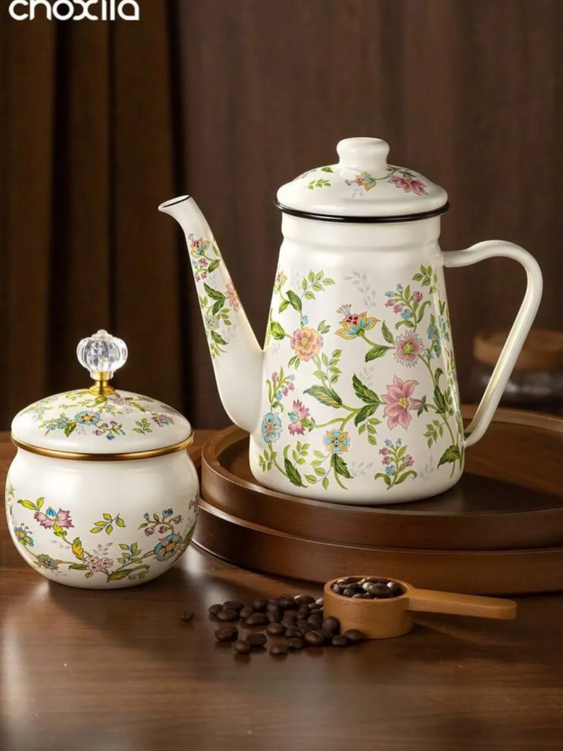 Floral Pattern Teapot and Kettle Set