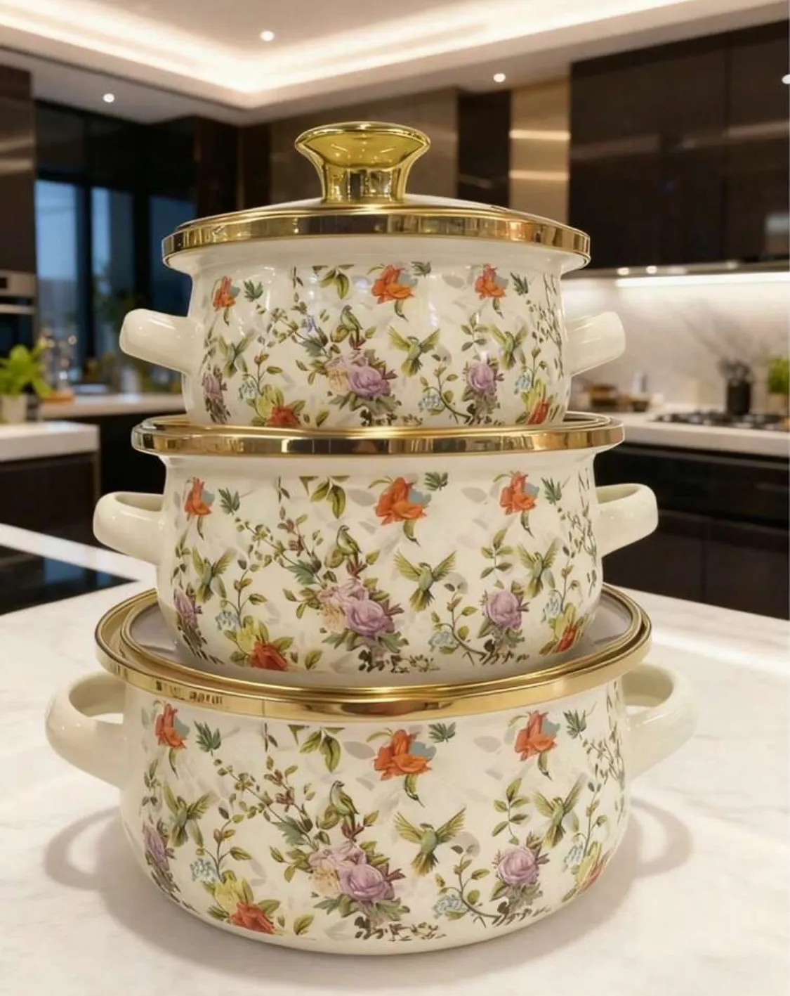 Floral Pattern Ceramic Pot Set